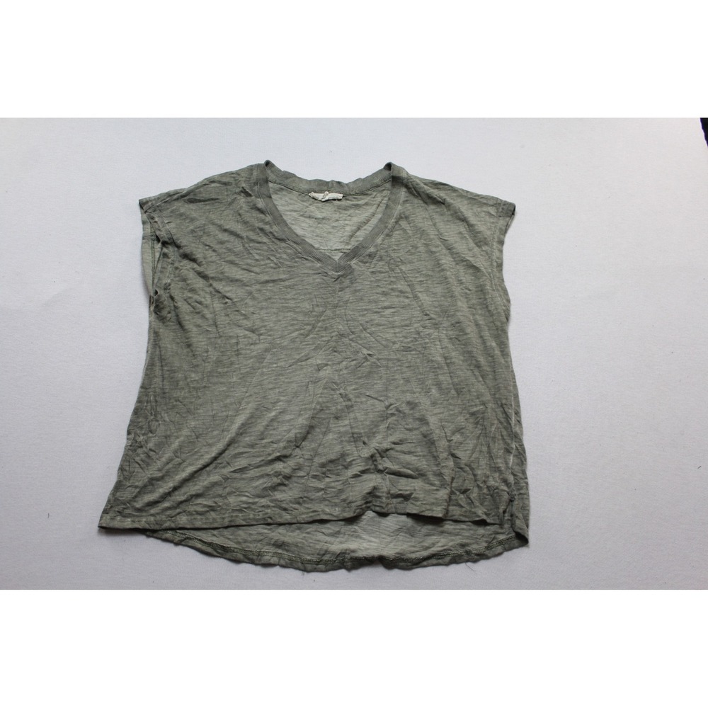 Jane + Delancey Top Womens Large Green Excellent V-Neck Slub Knit Cap Sleeve
